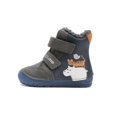 D.D.step bélelt téli kisfiú cipő sötétkék, barna, állatos