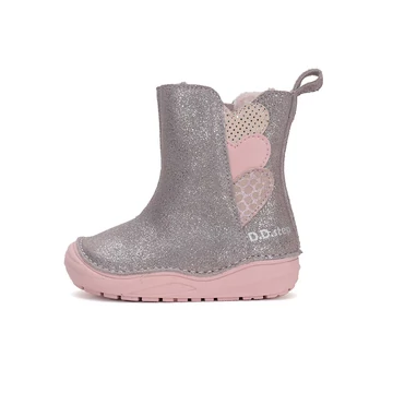 D.D.step bélelt téli kislány csizma, drapp, rózsaszín csillogós