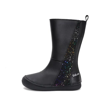 D.D.step bélelt téli kislány csizma, fekete, csillogós mintával