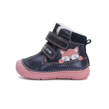 D.D.step bélelt téli kislány cipő sötétkék, rózsaszín cicás