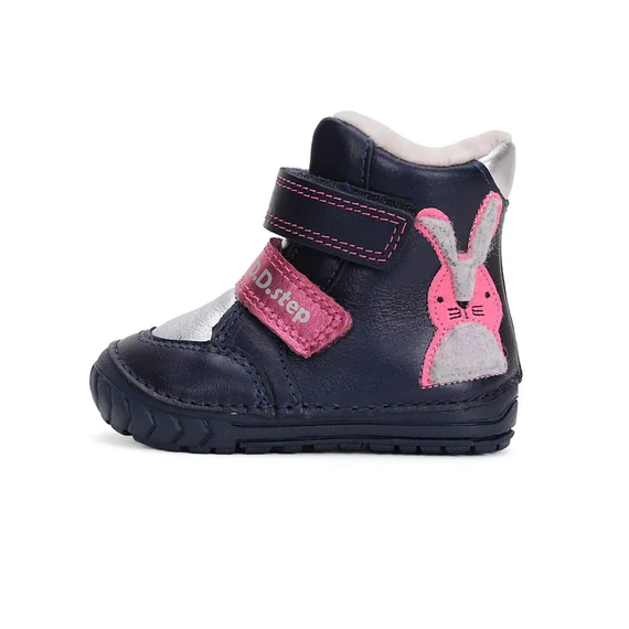 D.D.step bélelt téli kislány cipő sötétkék, ezüst, pink nyuszis