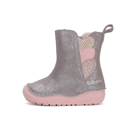 D.D.step bélelt téli kislány csizma, drapp, rózsaszín csillogós