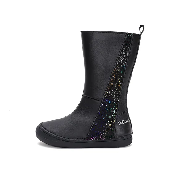 D.D.step bélelt téli kislány csizma, fekete, csillogós mintával