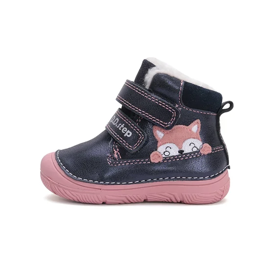 D.D.step bélelt téli kislány cipő sötétkék, rózsaszín cicás